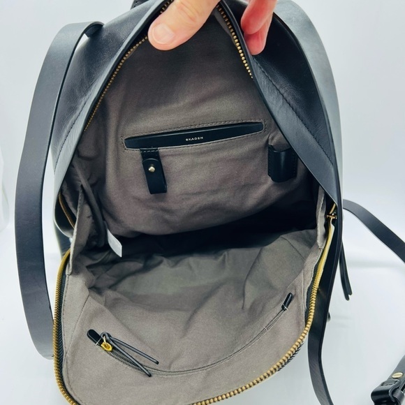 SKAGEN BEAUTIFUL LEATHER AND COTTON BLACK AND WHITE STRIPED BACKPACK - Picture 4 of 16